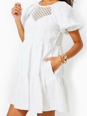 Lilly Pulitzer Charlet Short Sleeve Linen Mini Dress White